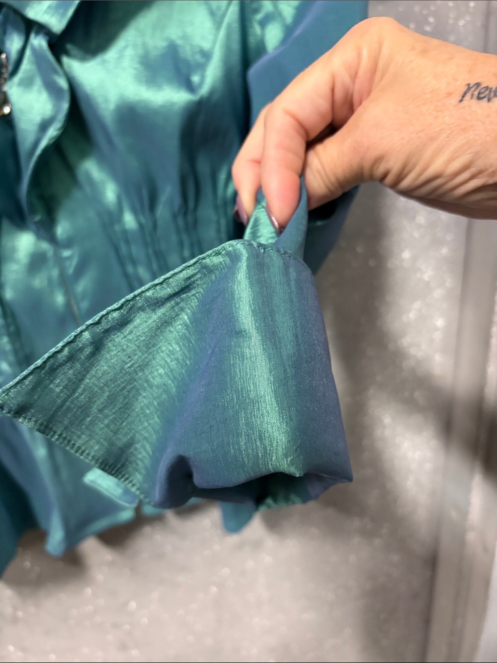 Shimmery Whimsigoth Teal Ruffled Zip Jacket - Picture 4 of 9